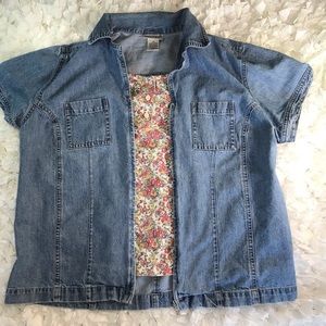 VINTAGE 90’s jean zip denim floral shirt